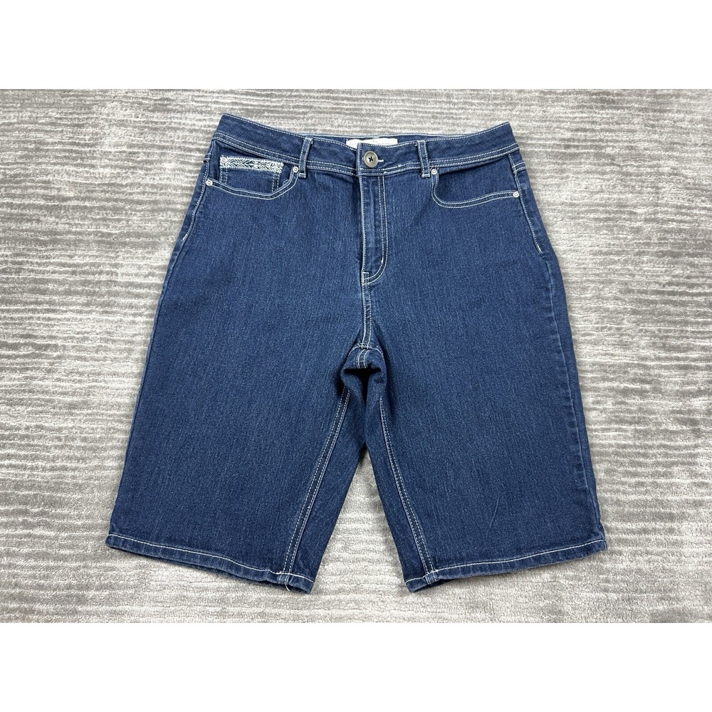 Cato Denim Shorts Womens 14 Blue Dark Wash Classic Embroidered Stretch